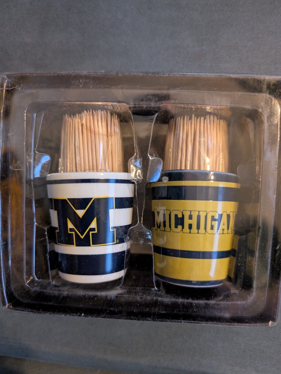 Set of two Michigan Football Toothpick holders and toothpicks